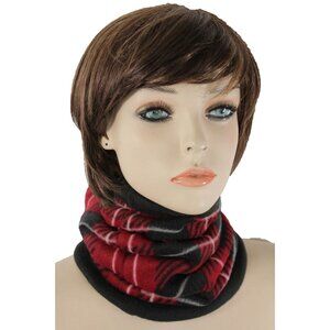 Women Red Geometric Scarf Turtle Neck Warmer Head Cover Outdoor Face Mask Sport